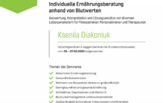 Zertifikat Ernährungsberaterin Kseniia Diakoniuk